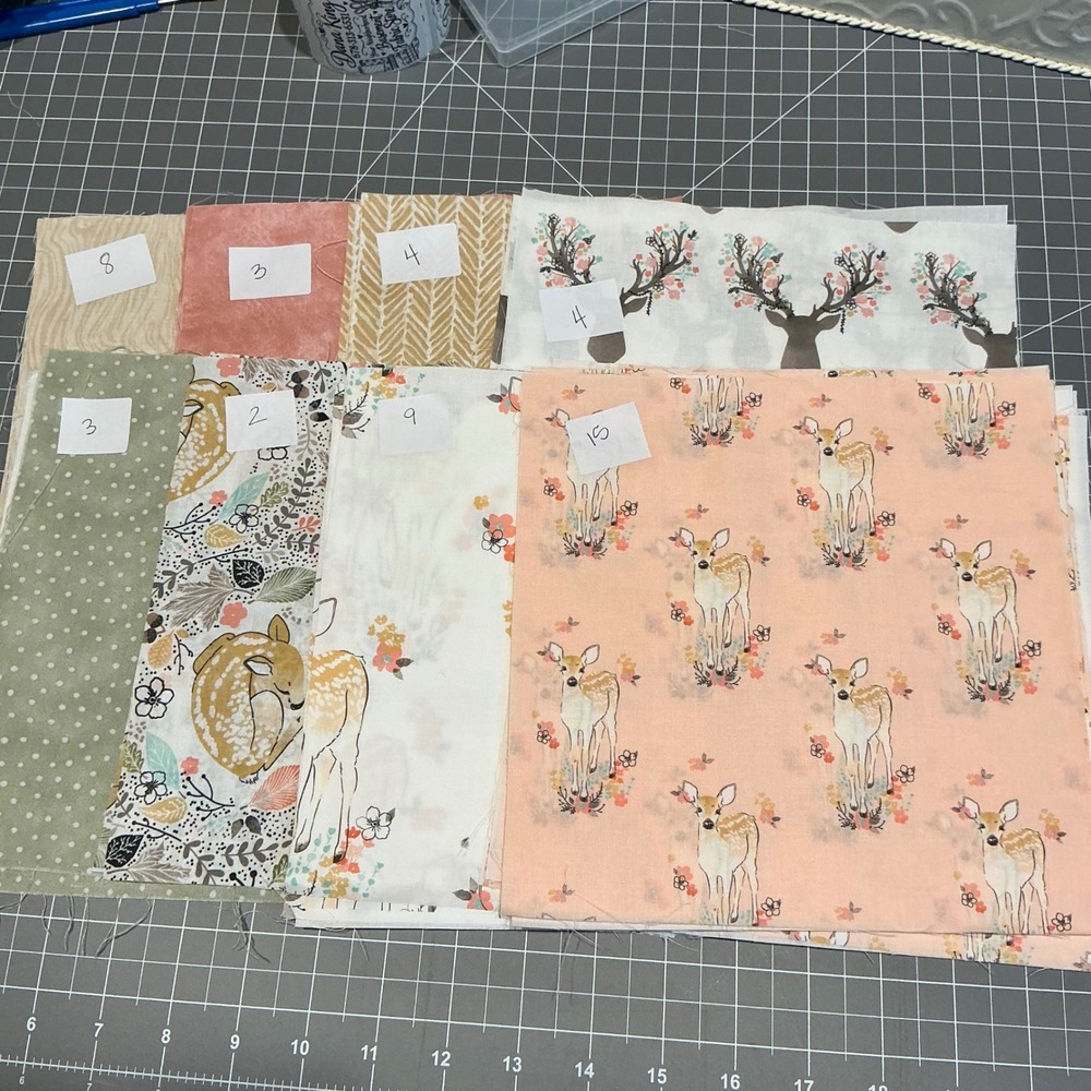 48pc Woodland Deer Cotton Fabric Quilt Squares 8.5 x 8.5 Fawn Floral Nursery Lot